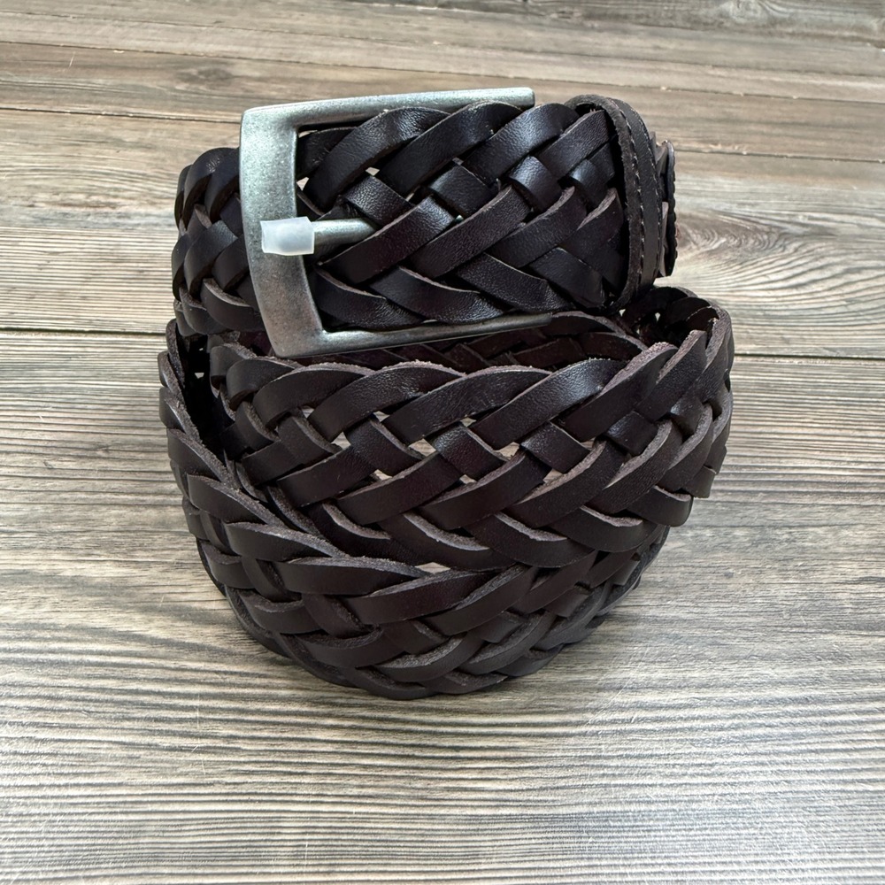 Collars & Co Men 2XL Belt Dark Brown Braided Genuine Leather Woven Excellent